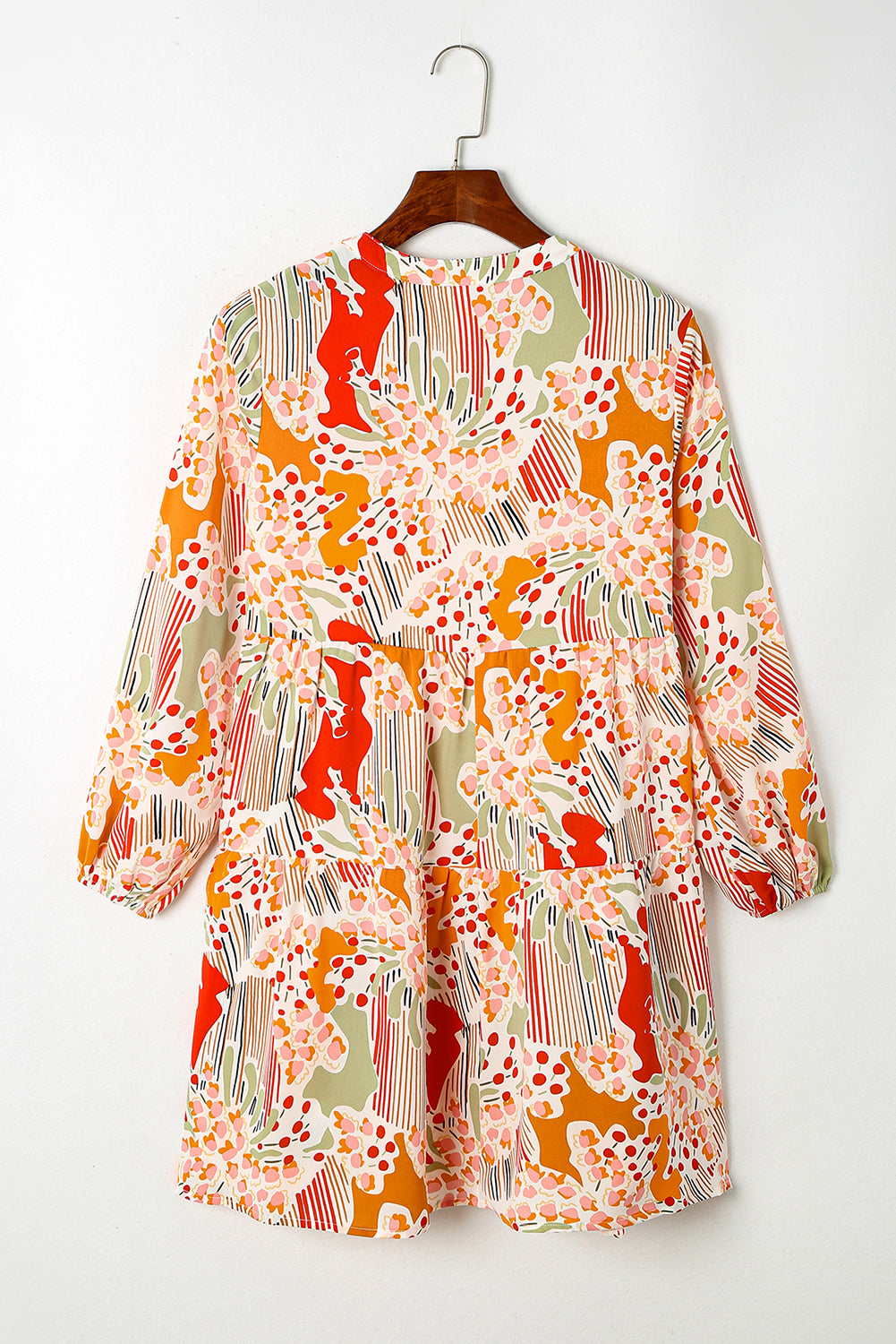 Multicolour Split Neck Puff Sleeve Flowy Print Jurk