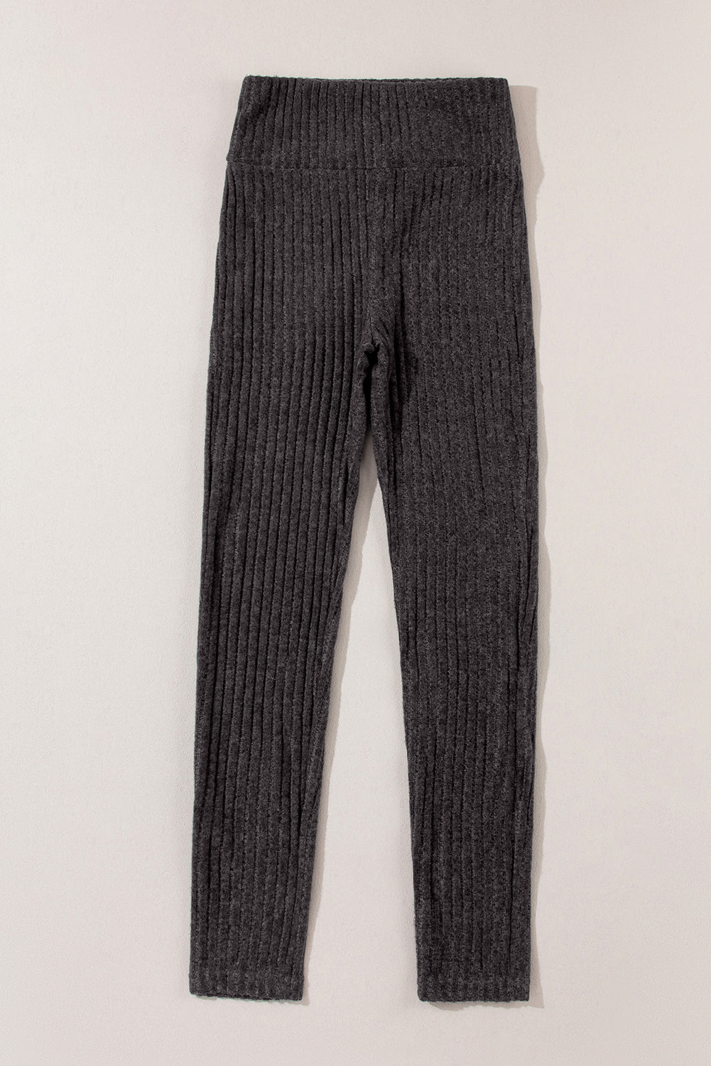 Gray Wide Waistband Ribbed Textured Knit Leggings