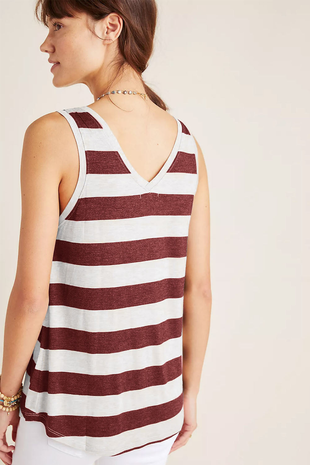 Gestreepte tanktop met V-hals