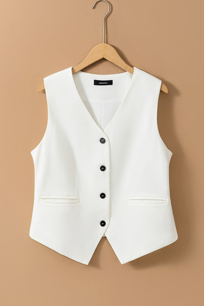 Wit effen kleur knoopsluiting V-hals pak vest