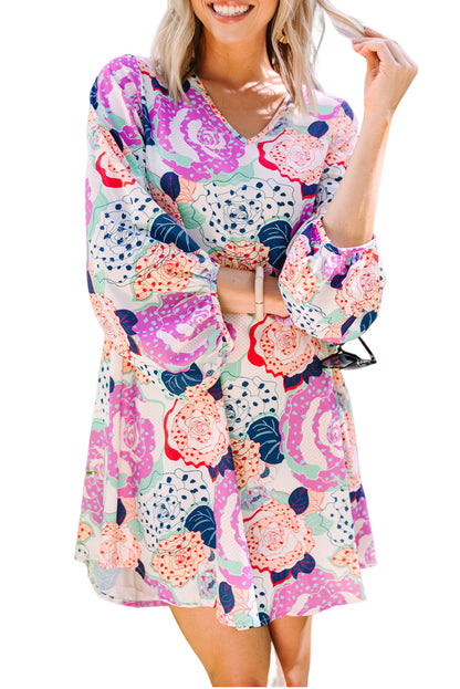 Multicolor Armband Bubble Mouw Bloeiende Bloemenprint Jurk