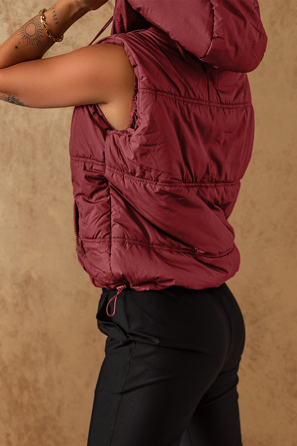 Klei Zip-up Zijzakken Capuchon Puffer Vest