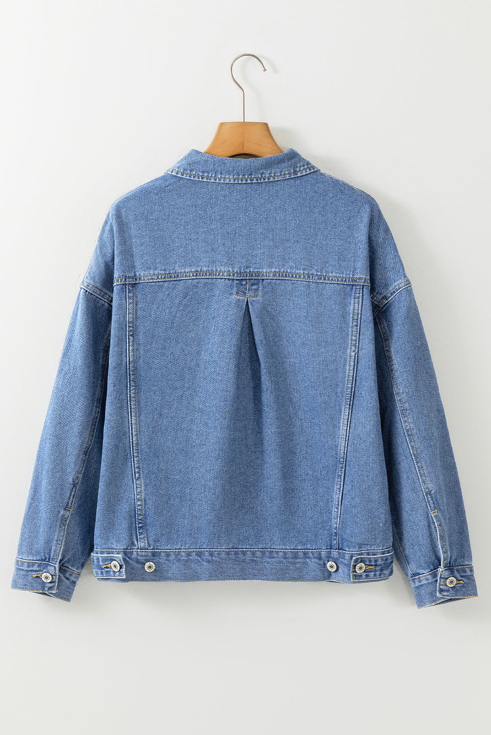 Blue Stripe Washed Oversize Pocketed Denim Jacket