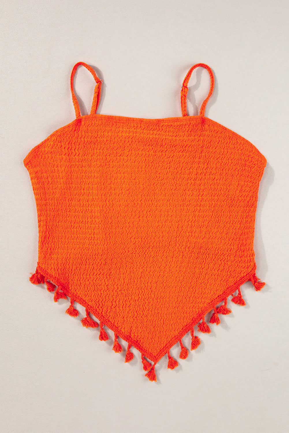 Oranje getextureerde cropped cami-top met kwastjes