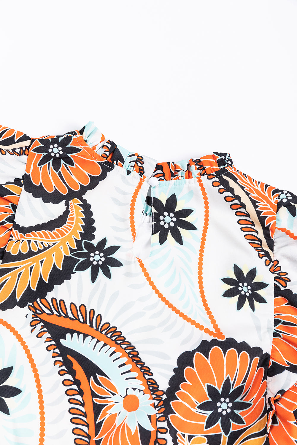 Wit bedrukte Boho Paisley bloemenprint mini-jurk met pofmouwen