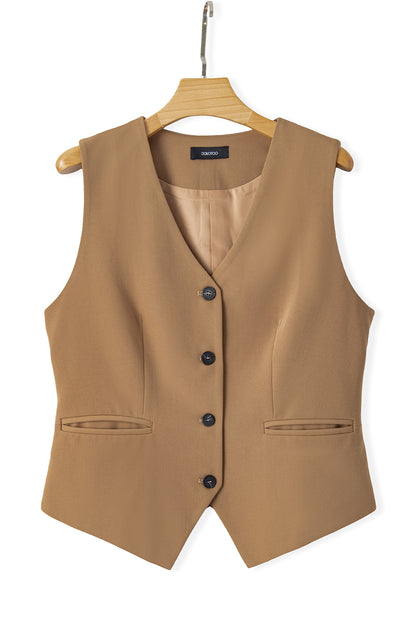 Wit effen kleur knoopsluiting V-hals pak vest