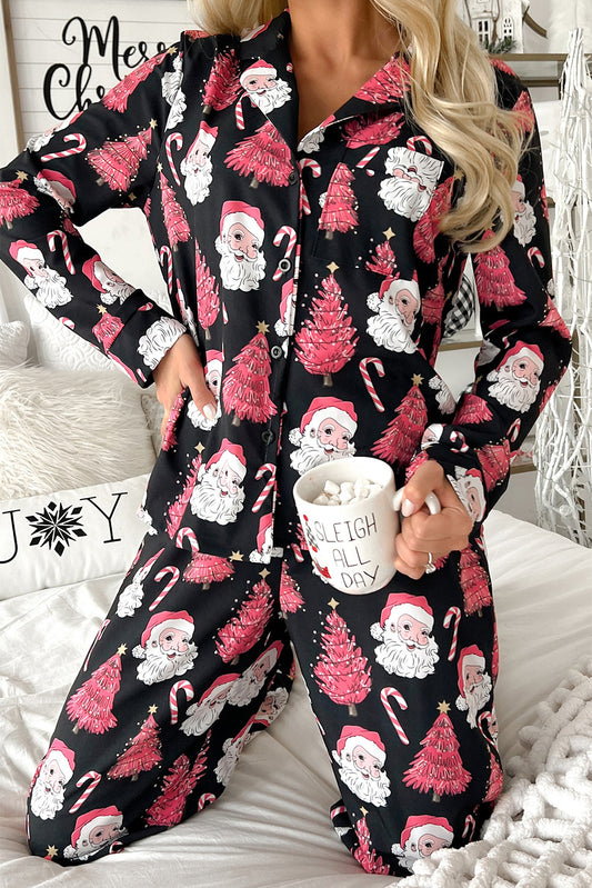 Ensemble de pyjama deux pièces imprimé Père Noël noir