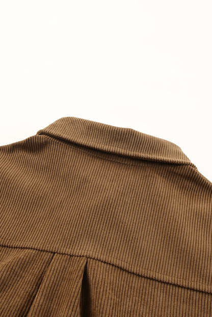 Khaki Aztec-patroon corduroy shacket