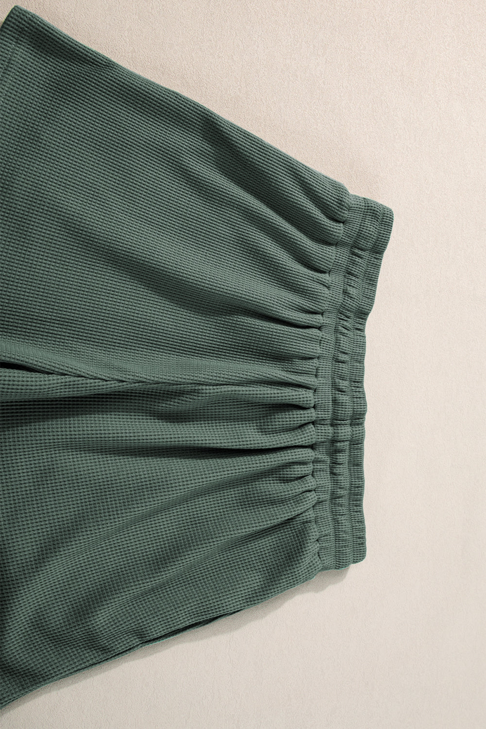 Mist Green Waffle Knit Patched Pocket Tank en Drawstring Shorts Set