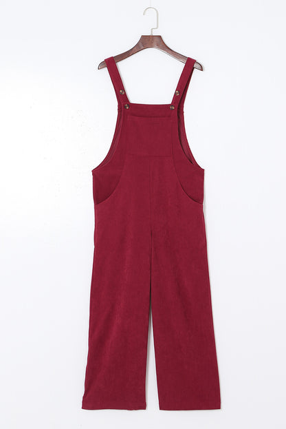 Zwarte effen corduroy overall met wijde pijpen