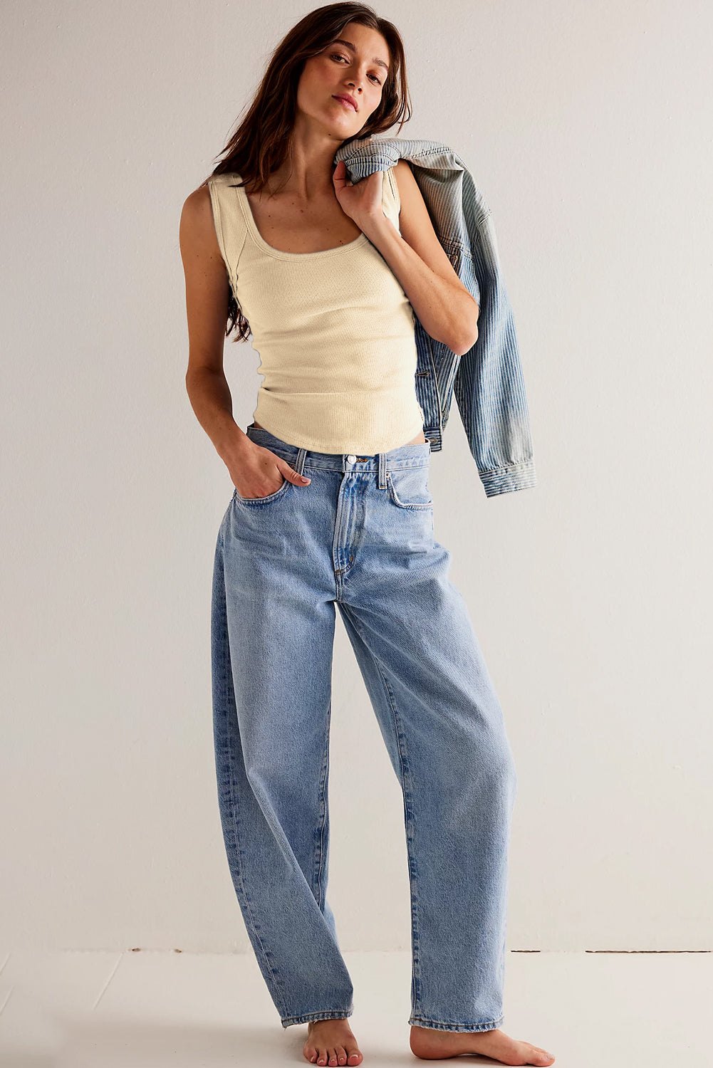 Bonbon geribbelde cropped tanktop met zichtbare naden