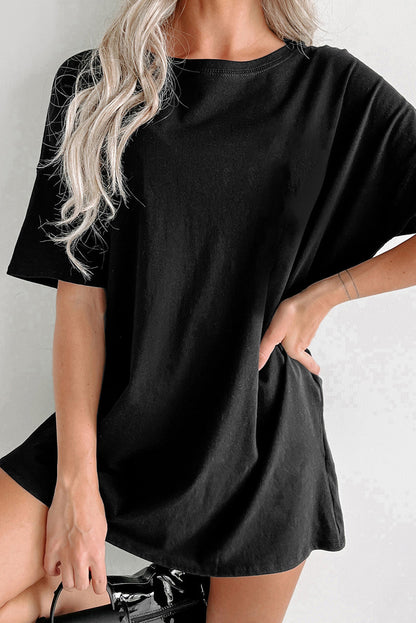 Zwart effen ronde hals basic tuniek T-shirt