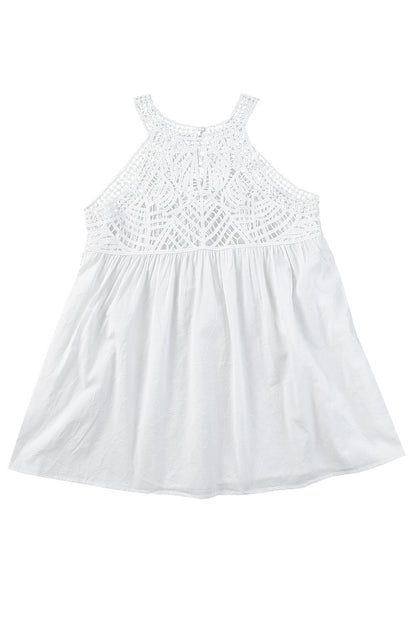 Witte kanten gehaakte mouwloze babydoll-top