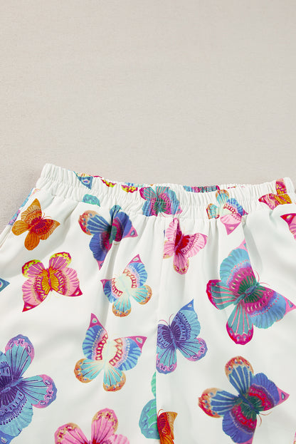 Multicolour Butterfly Pattern Short Sleeve Shirt Pajamas Set