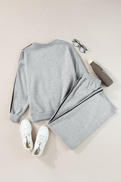 Lichtgrijze effen kleur zijstreep sweatshirt actieve set