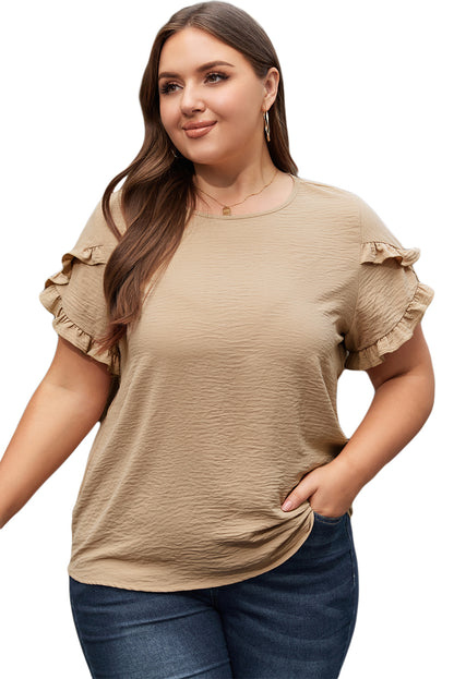 Dark Grey Ruffled Short Sleeve Plus Size Top