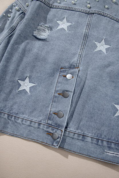 Zwarte distressed pearls ster cropped denim jack