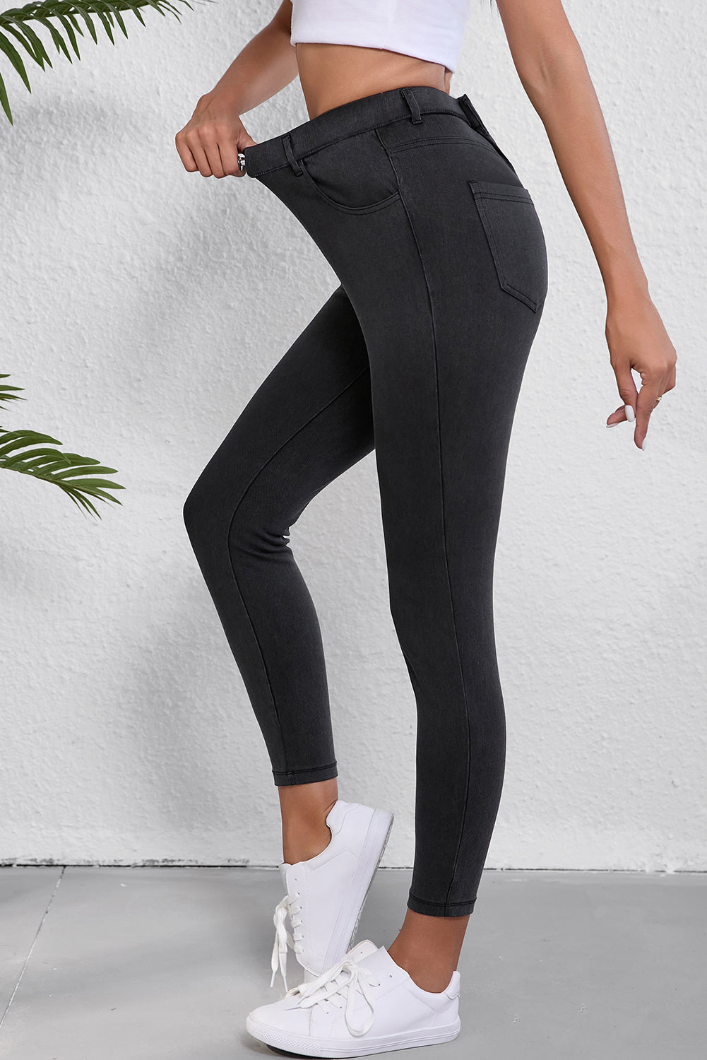 Zwarte skinny fit enkelhoge taille jeans