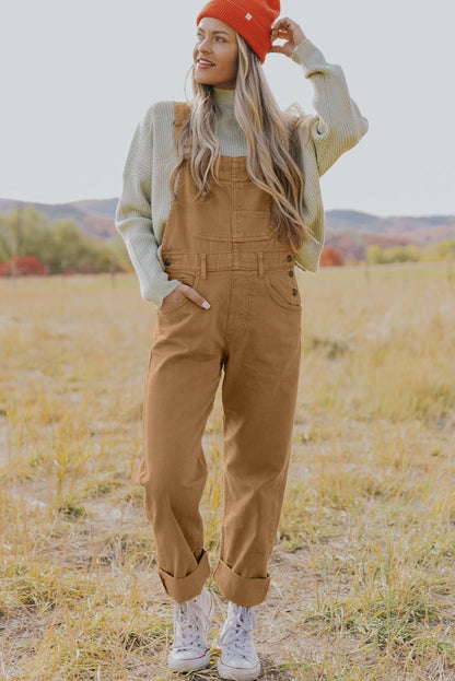 Khaki Vintage Multi Pockets Gespband Cargo Denim Overalls