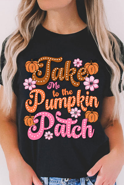 Zwart Take Me To The Pumpkin Patch T-shirt met bloemenprint