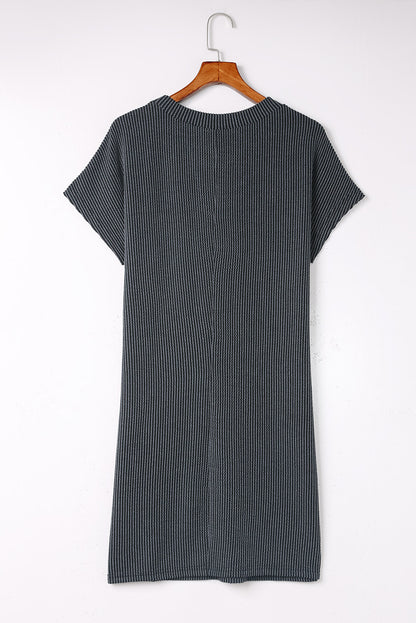 Blue Striped Ribbed Knit T-shirt Shift Dress