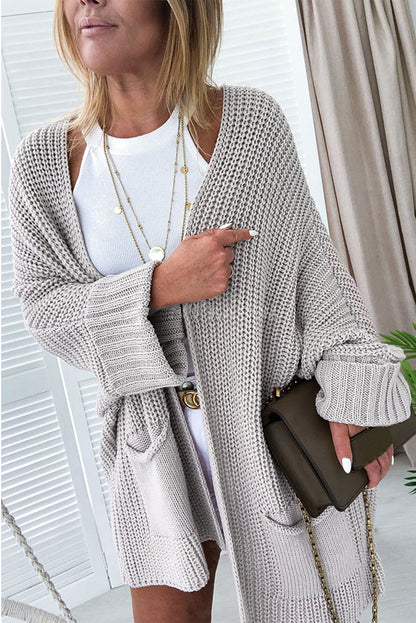 Gray Oversized Fold Over Sleeve Open Front Cardigan