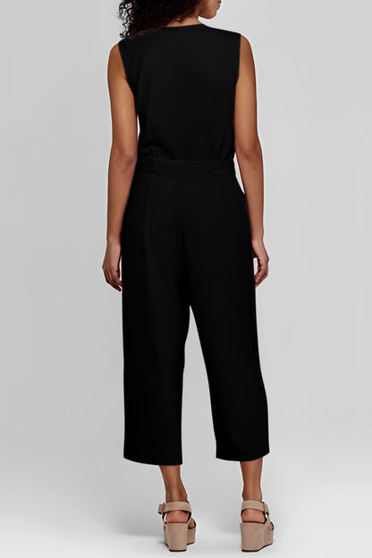 Zwarte geknoopte mouwloze cropped jumpsuit met sjerp