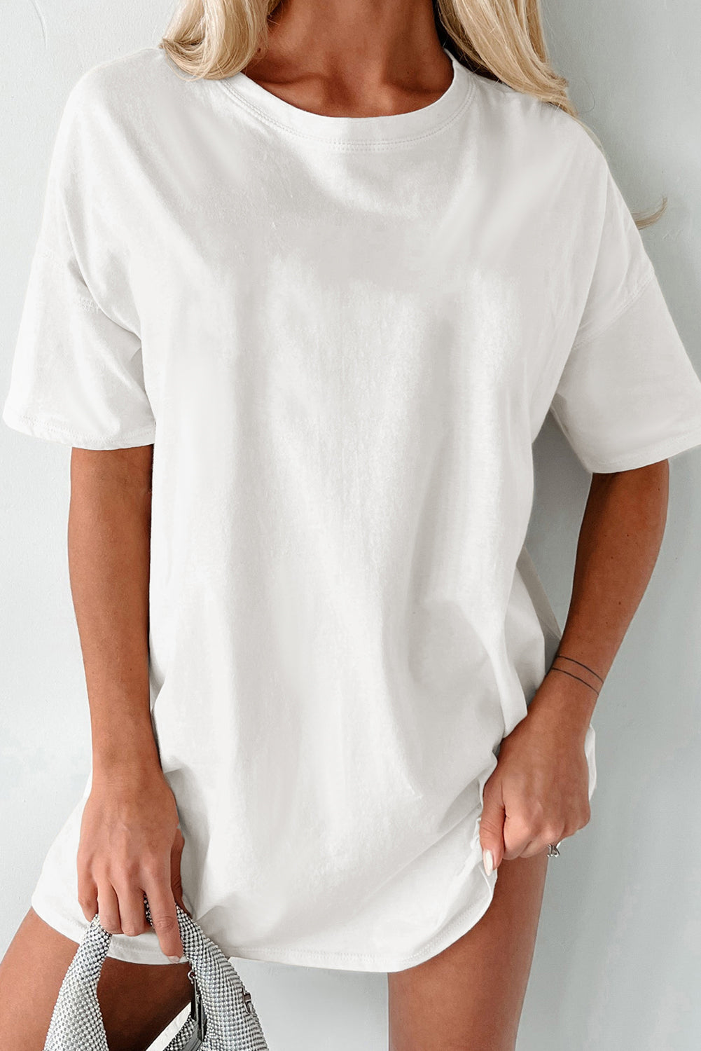 Zwart effen ronde hals basic tuniek T-shirt