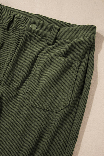 Groene corduroy broek met hoge taille en vierkante zakken