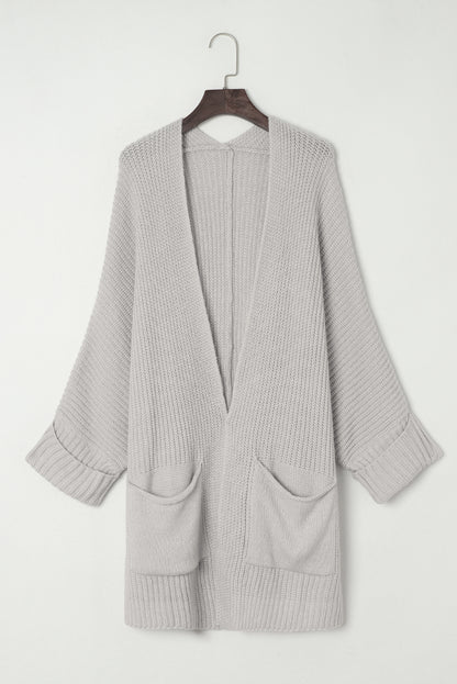 Gray Oversized Fold Over Sleeve Open Front Cardigan