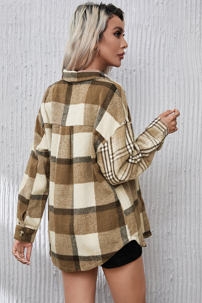 Perkament Contrast Plaid Patchwork Flap Pocket Shacket