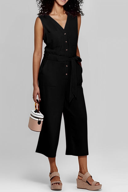 Zwarte geknoopte mouwloze cropped jumpsuit met sjerp