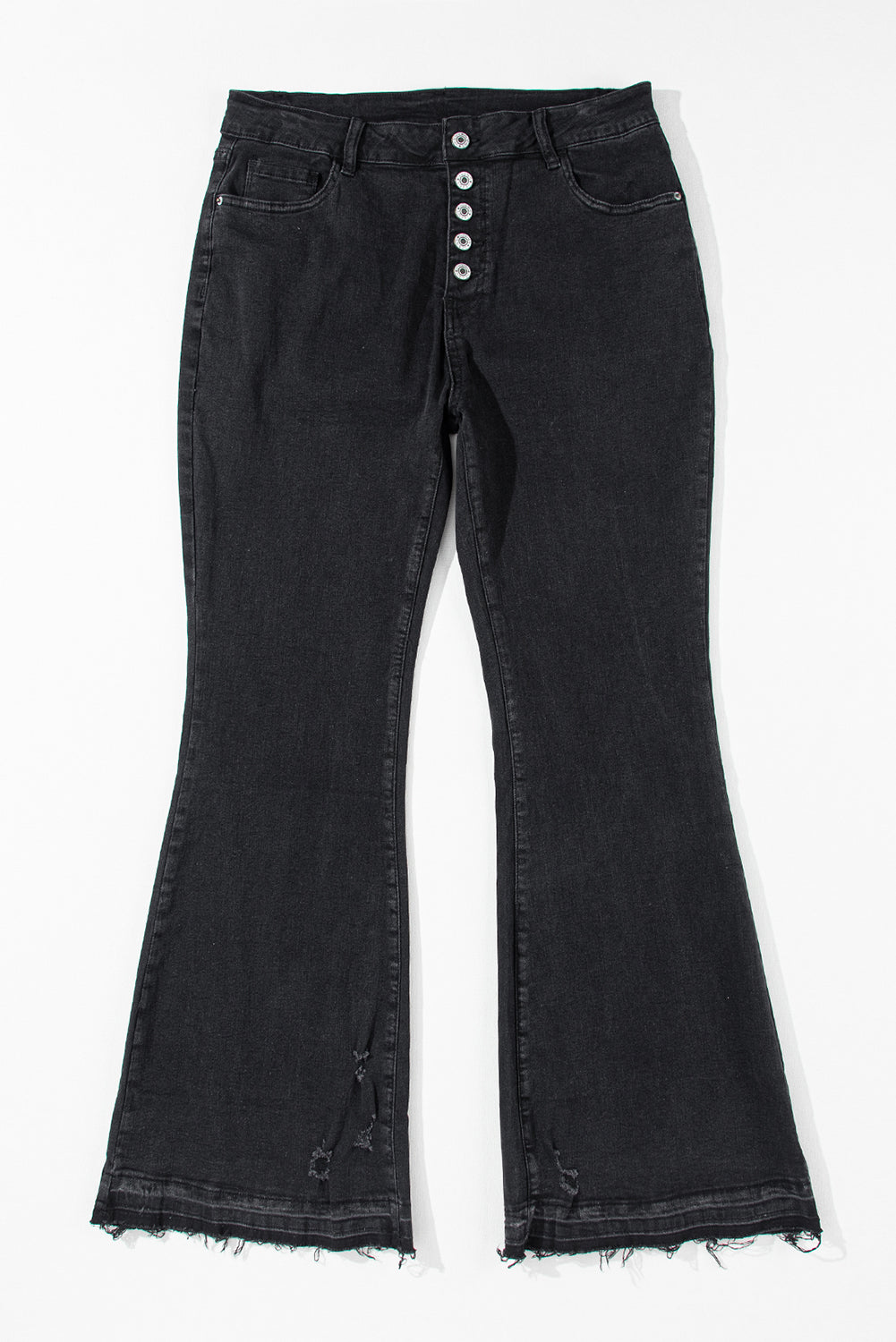 Zwarte jeans met hoge taille en knopen aan de voorkant en flared pijpen