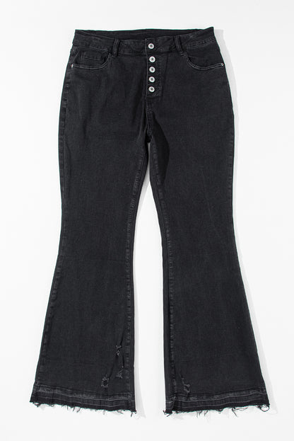 Zwarte jeans met hoge taille en knopen aan de voorkant en flared pijpen