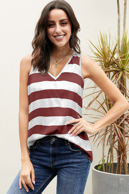 Gestreepte tanktop met V-hals