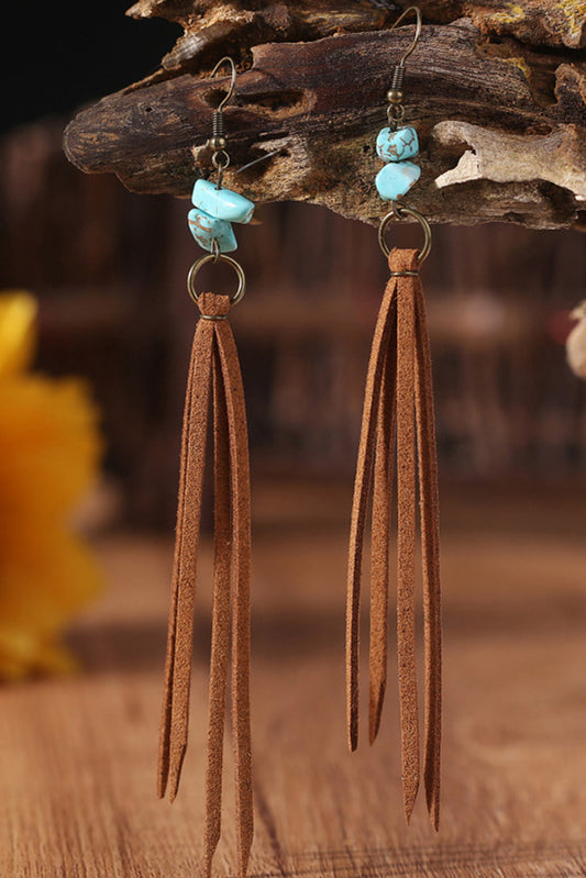 Brown Turquoise Tassel Drop Earrings