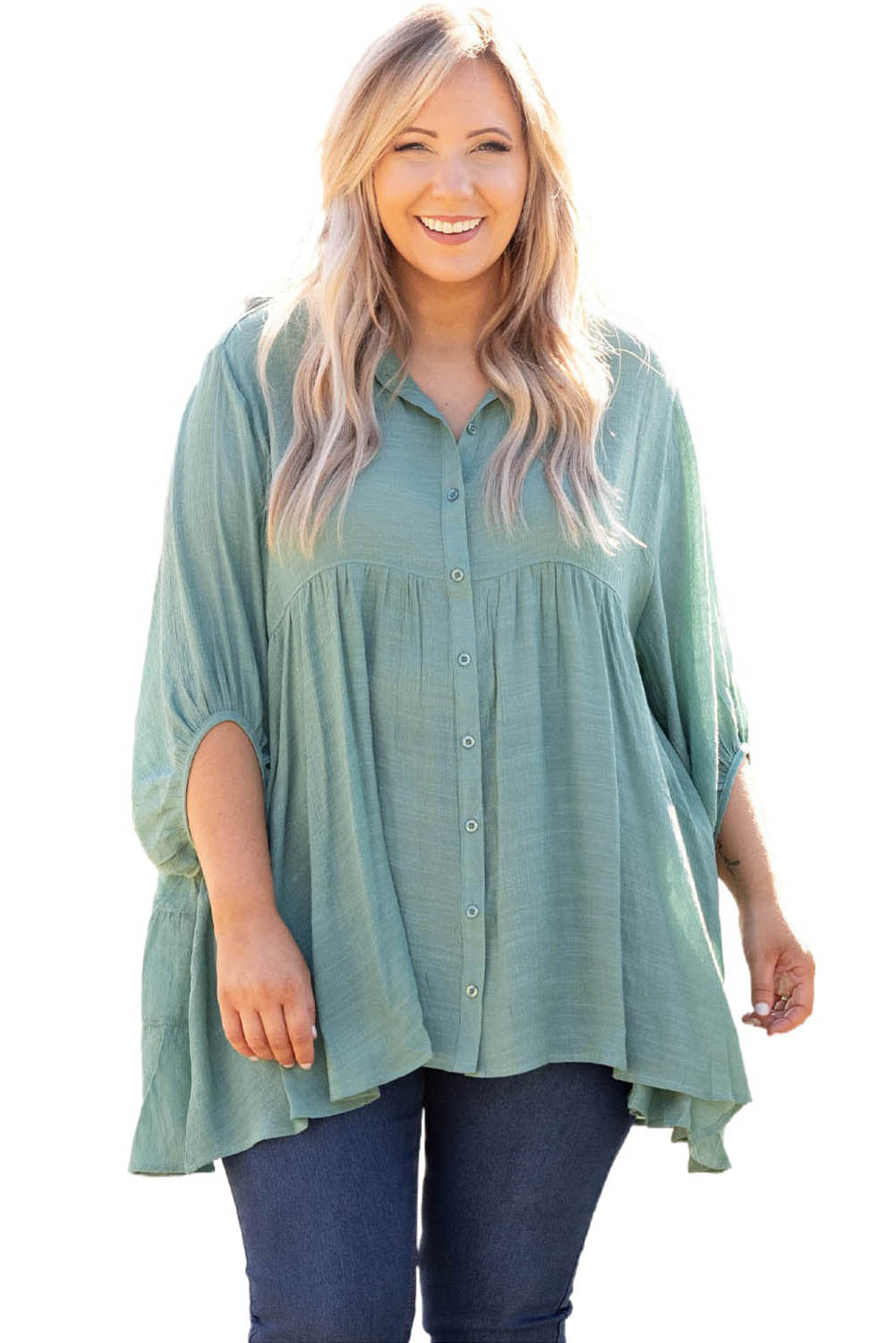 Groene 3/4 mouw plus size tuniek top