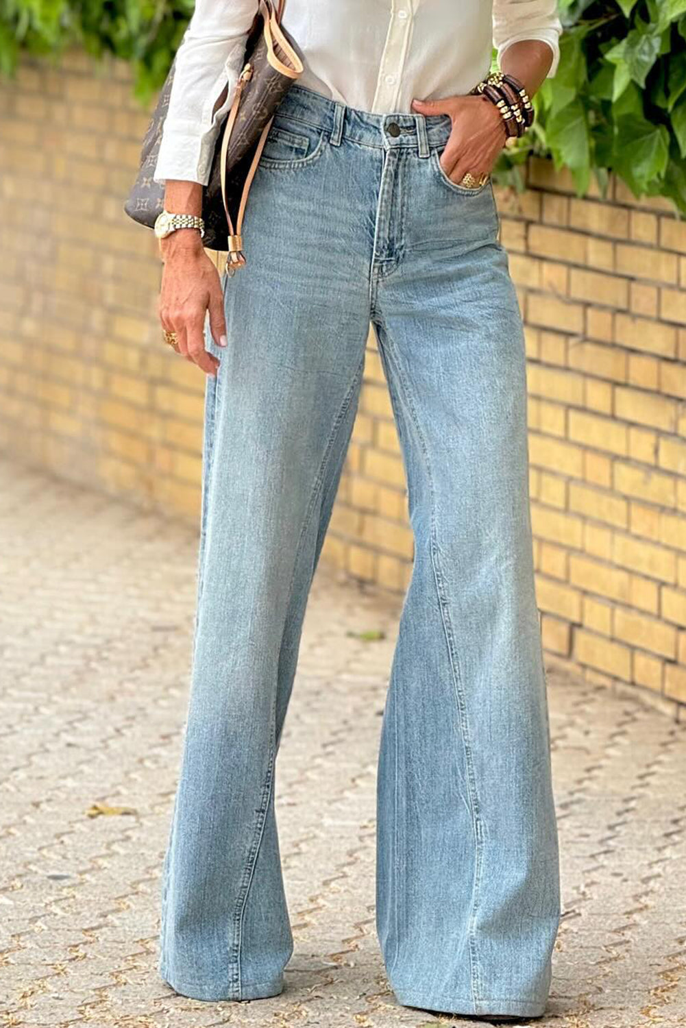 Dusk Blue Acid Wash Extra Wide Leg High Waist Lange Jeans