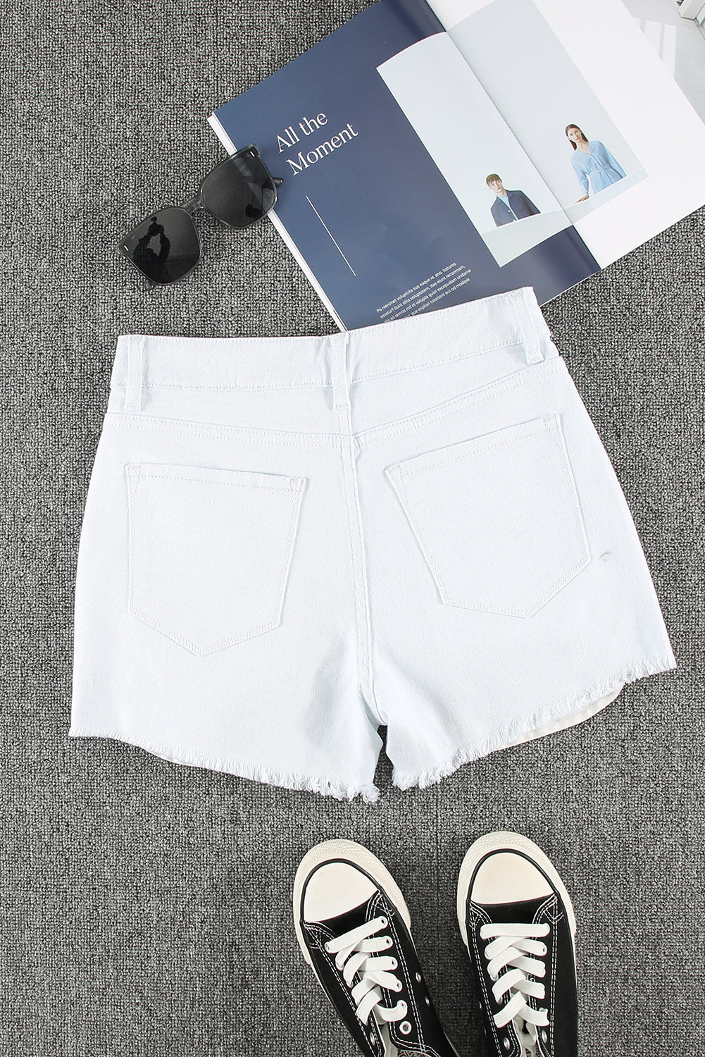 Witte versleten gerafelde denim shorts