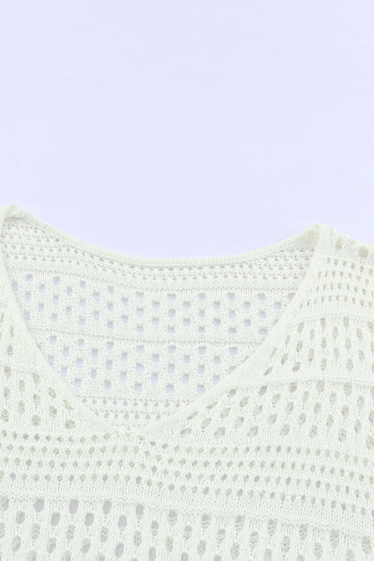 Witte Hollow Out Crochet V-hals Pullover Trui