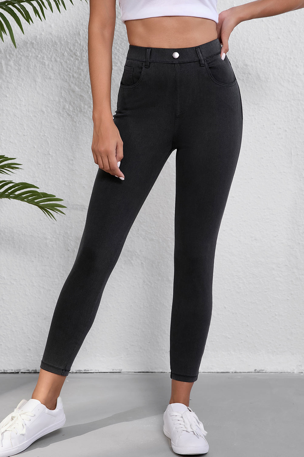 Zwarte skinny fit enkelhoge taille jeans