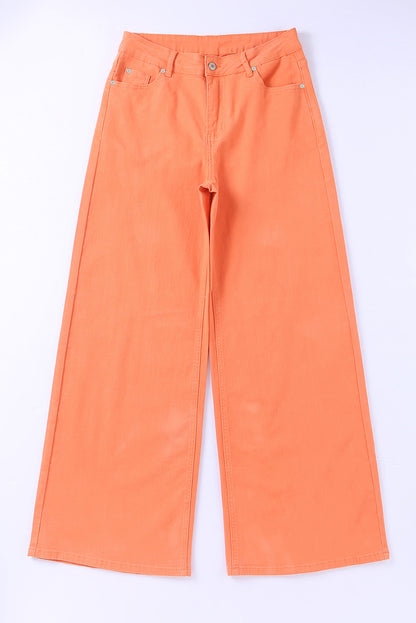 Oranje Acid Wash High Waist Wijde Pijpen Jeans