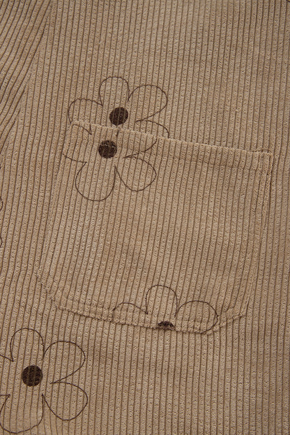 Khaki Flower Print Corduroy Overalls