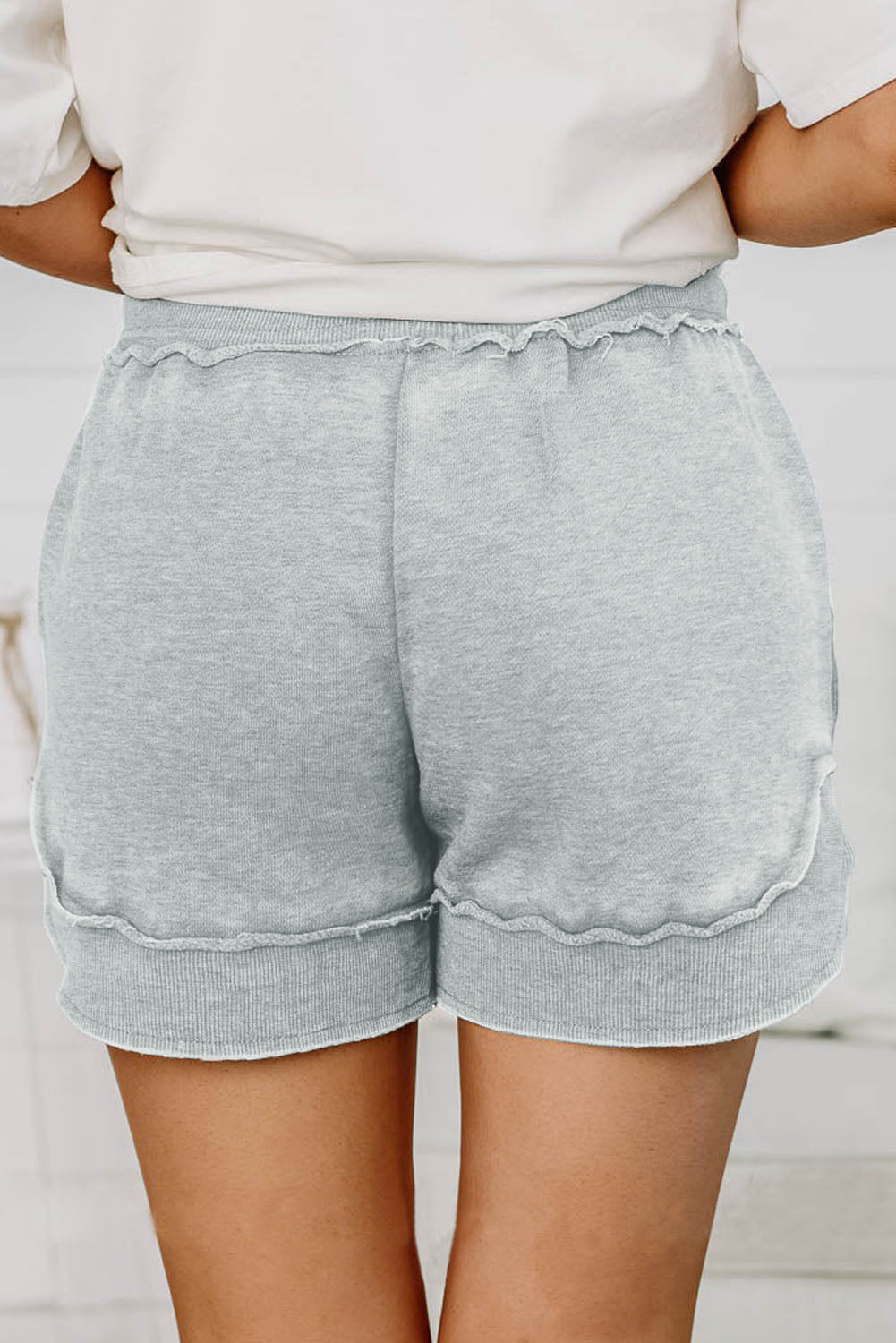 Grijze geribbelde gebreide casual shorts