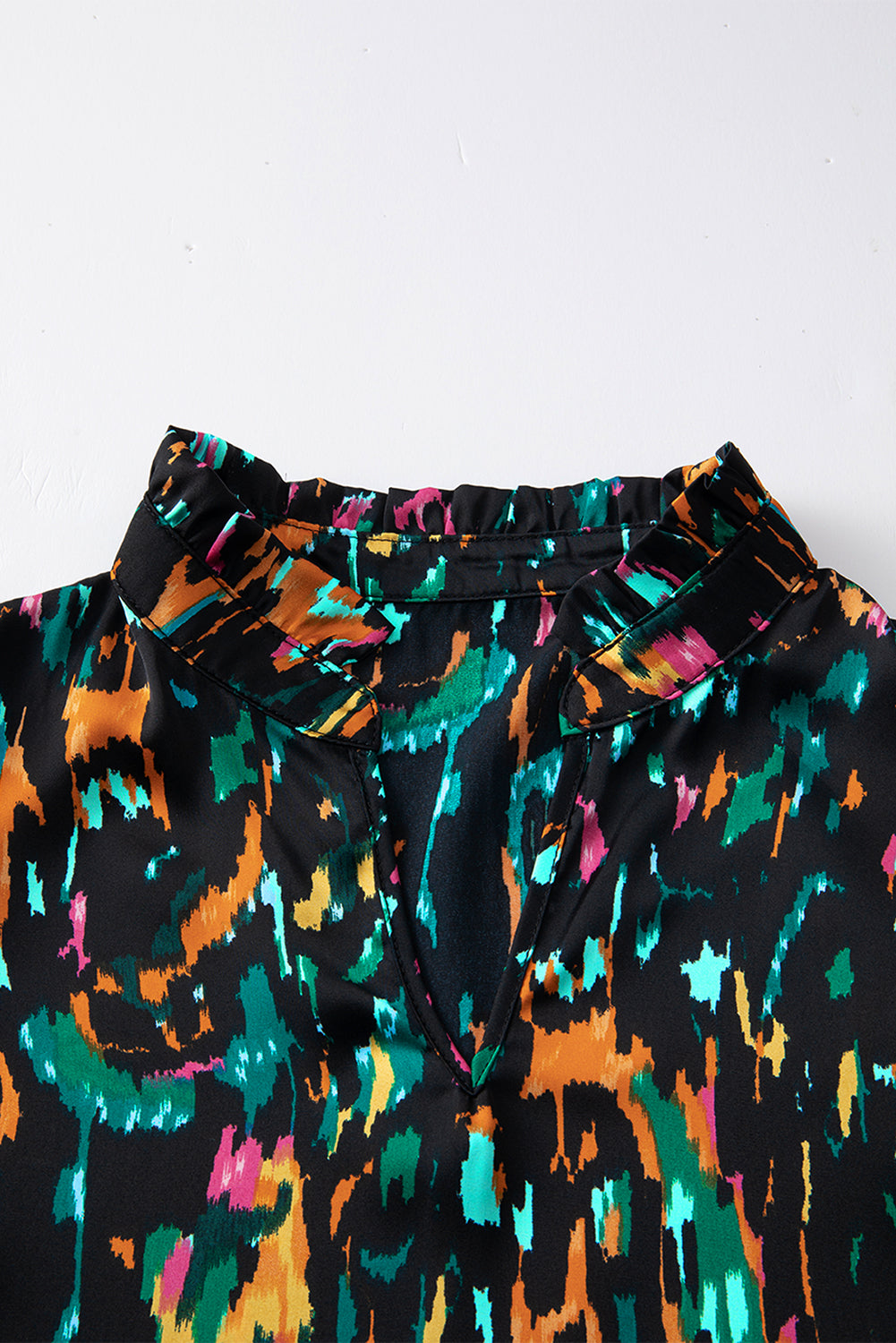 Blouse met veelkleurige abstracte print, 3/4 pofmouwen en ruches