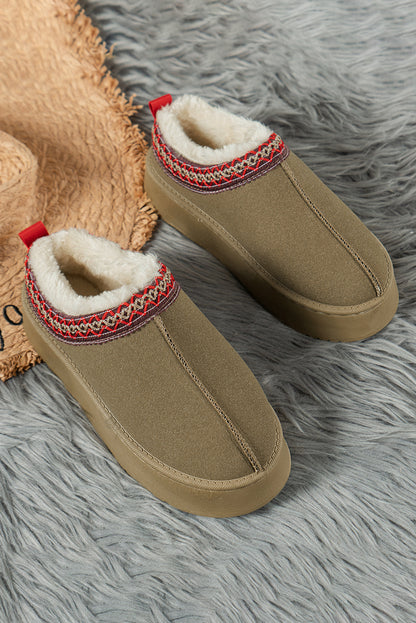 Chestnut Contrast Print Suede Plush Lined Snow Boots