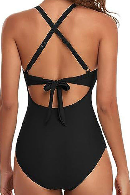 Zwarte 2-kleurige gekruiste cutout monokini zonder rug