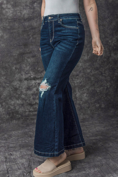 Echte Teal High Rise Ripped Bell Bottom Jeans