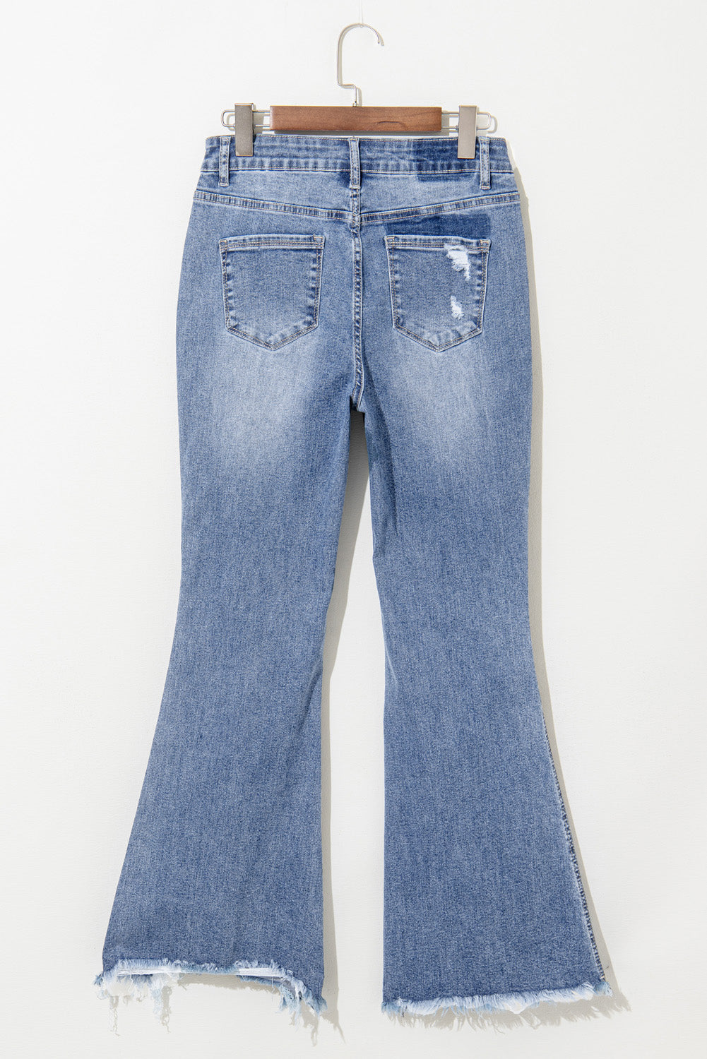 Dusk Blue High Rise Ripped Distressed Zoom Flared Jeans