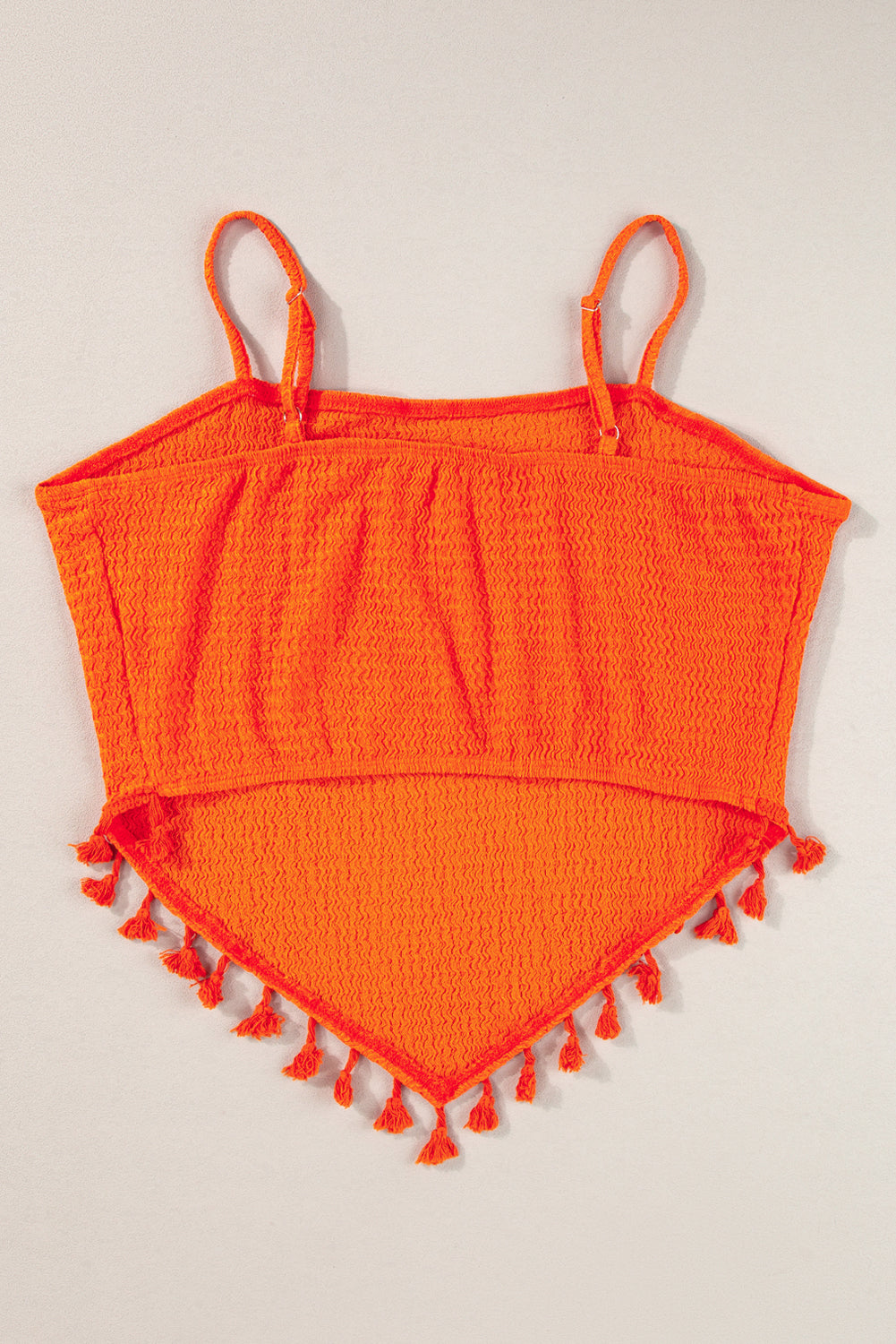 Oranje getextureerde cropped cami-top met kwastjes